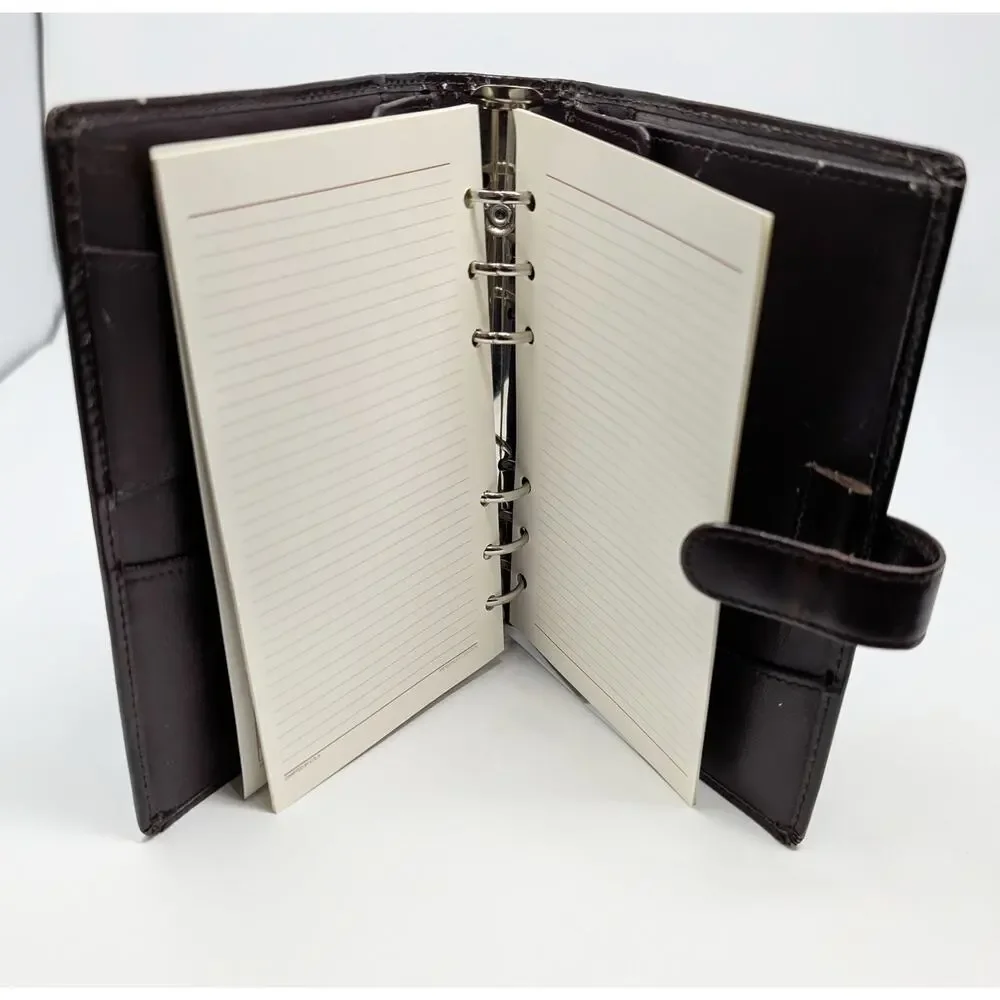 Vintage 90s Perry Ellis Planner Dark Brown Calfskin Leather Organizer